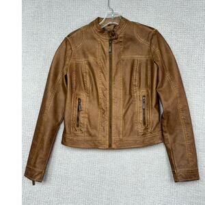 JouJou Women's Brown Faux Leather Biker Jacket Size XS #65662
